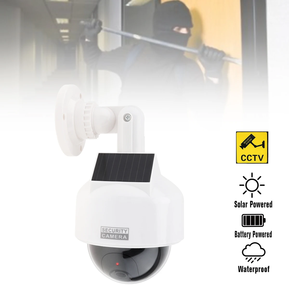 SolarSimulateDomeSecurityCameraWaterproofwithFlashingRedLED