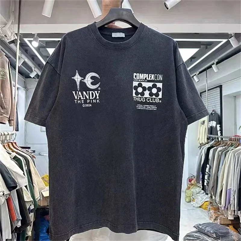 

Vintage Washed Thug Club T-Shirt Men Women Best Quality Summer Sunflower English Print T Shirt Loose Hip Hop Tops Oversized Tees