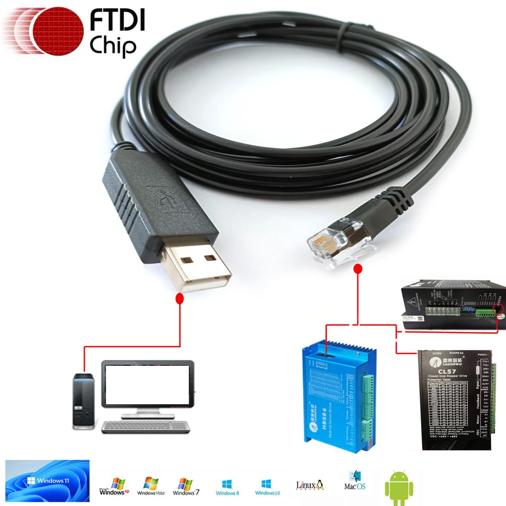 

Модернизированный последовательный адаптер FTDI USB к RJ12 для настроек привода Leadshine, кабель кодировщика