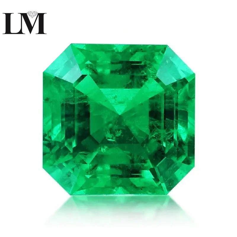 

Lab Grown Colombian Emerald Hydrothermal Asscher Cut Synthetic Gemstone Inclusions Inside Jewelry Material with AGL Certificate