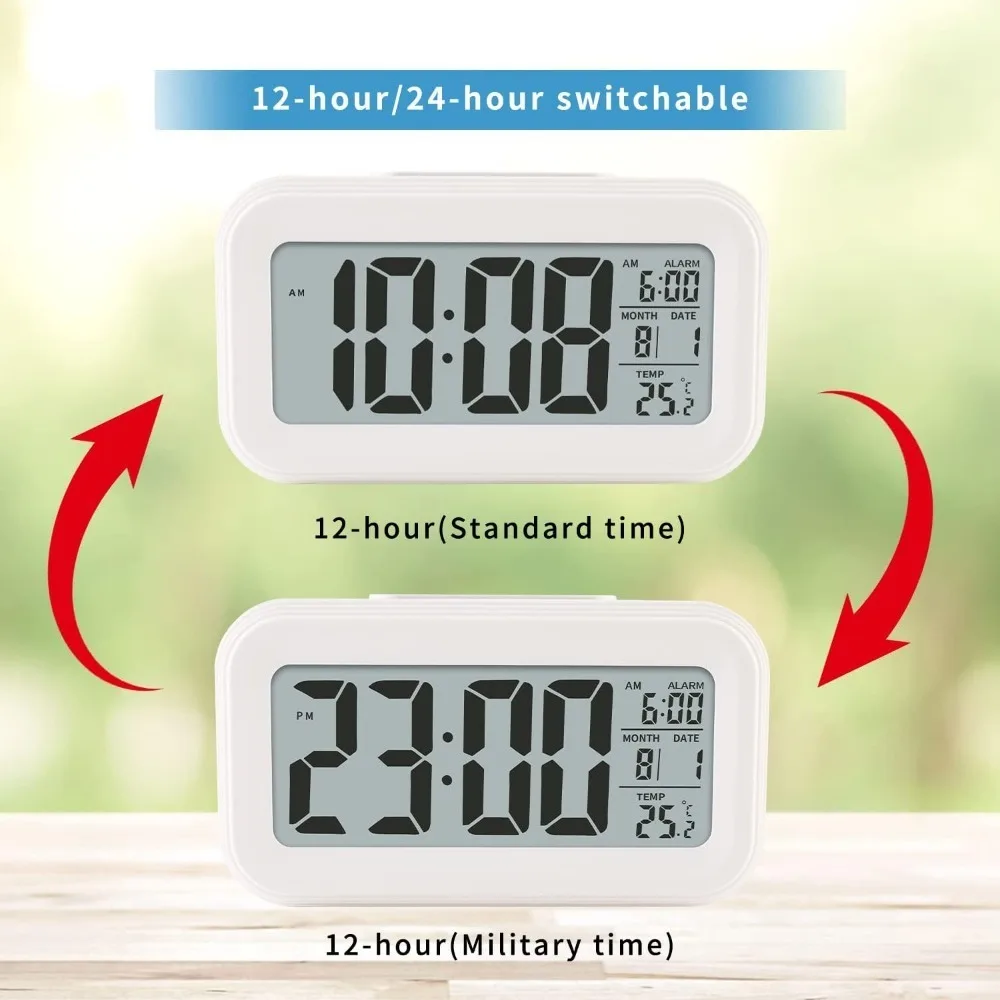 Compact Digital Alarm Clock for Bedroom, Kids, Travel, or Bathroom - 24-Hour Display (Battery Not Included)
