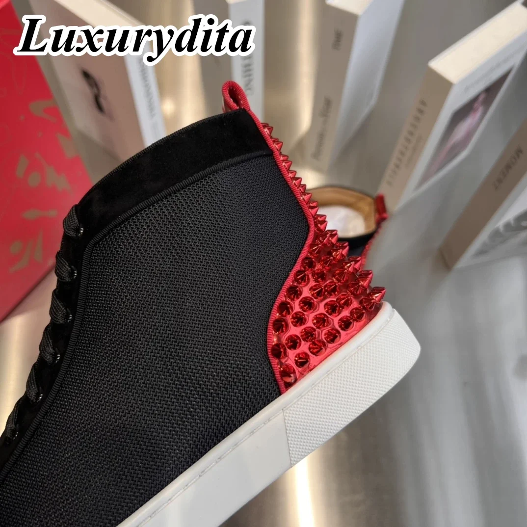 LUXURYDITA Designer Men Casual Sneakers Real Leather Rivet Luxury Womens Tennis Shoes 35-47 Fashion Unisex loafers HJ226
