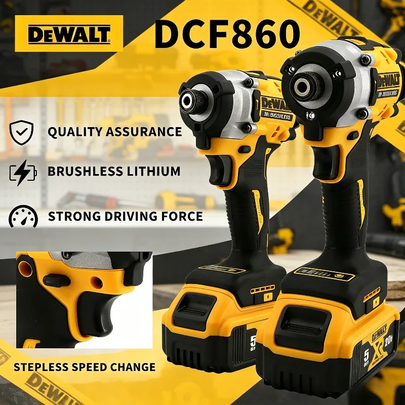 디월트 DCF860 목공 DIY 및 가정용 브러시리스 전동 스크루드라이버 임팩트 드릴 20V, 속도 조절 가능 리튬 배터리 포함