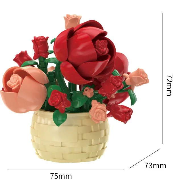 DIY MOC Potted Rose Sunflower Plants Succulents Bonsai Tree Gardens Romantic Building Blocks Model Bricks Kids Sets Kits Toys 6
