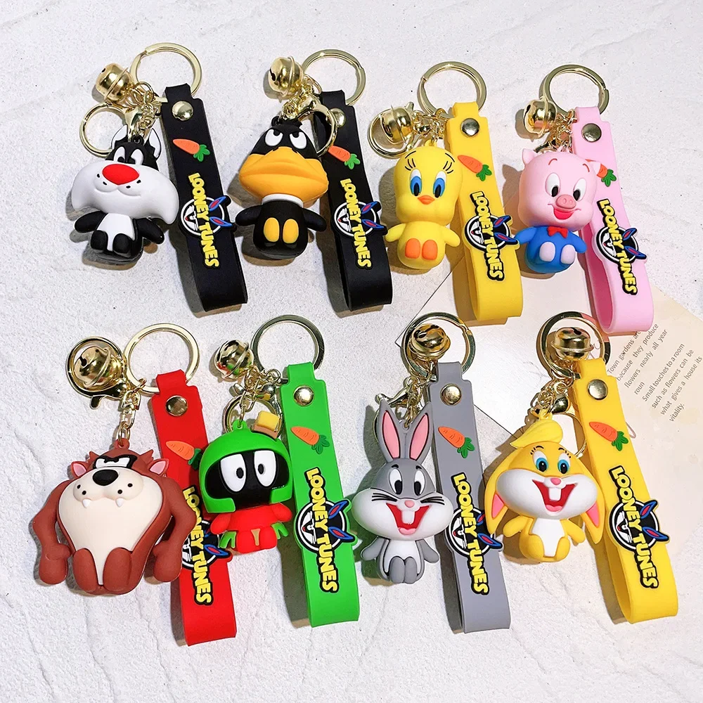 

Classic Looney Tunes Cartoon Silicone Keychain Cute Rabbit Fox Duck Daffy Porky Pig Keyring for Fans Backpack Bag Accessories