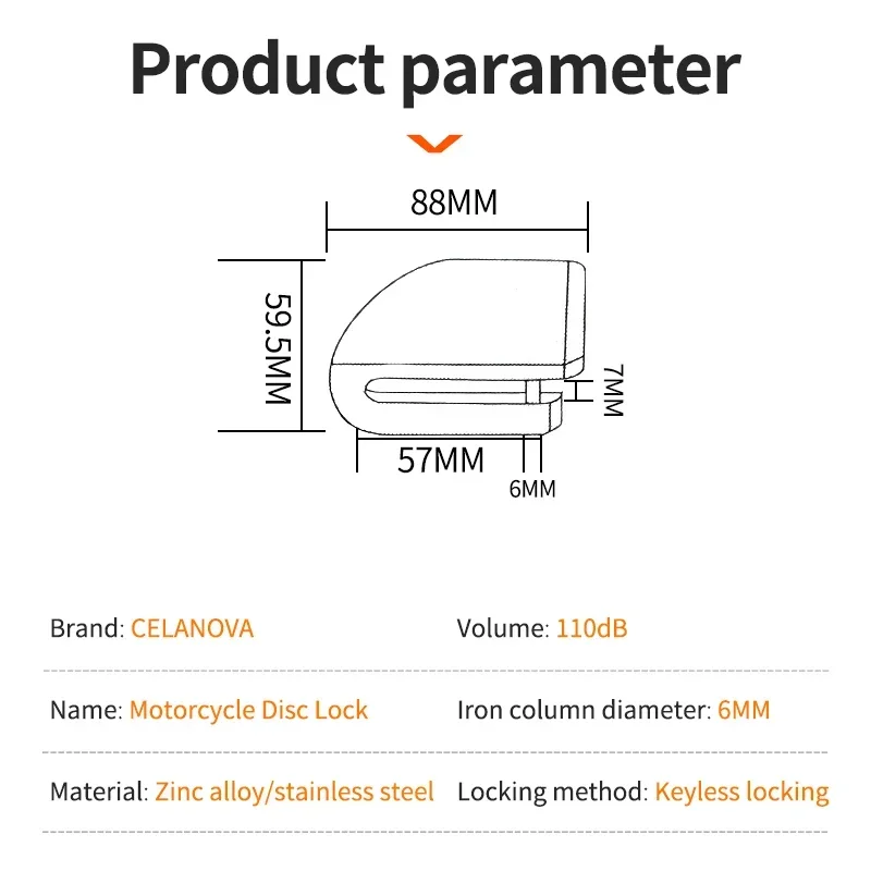 Motorcycle Disc Lock Motorcycle Bicycle Lock Alarm Security Protection Padlock Disc Aluminum Alloy Anti-theft Waterproof Accessories