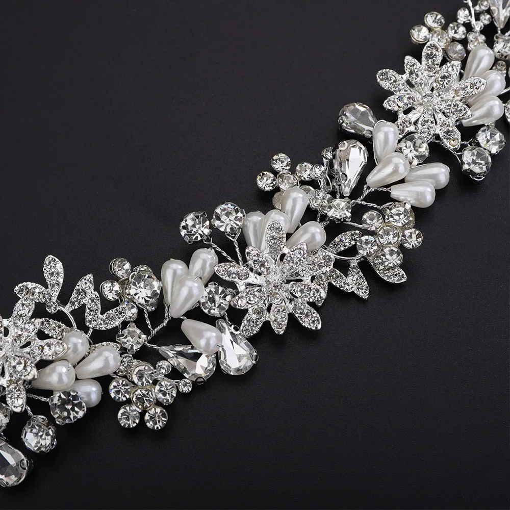 Bridal Hair Accessories Silver Color Rhinestone Bridal Headband Handmade Pearl Party Headpiece Wedding Hair Accessories Women Tiaras Trendy Headdress hair accessories bridal hair accessories