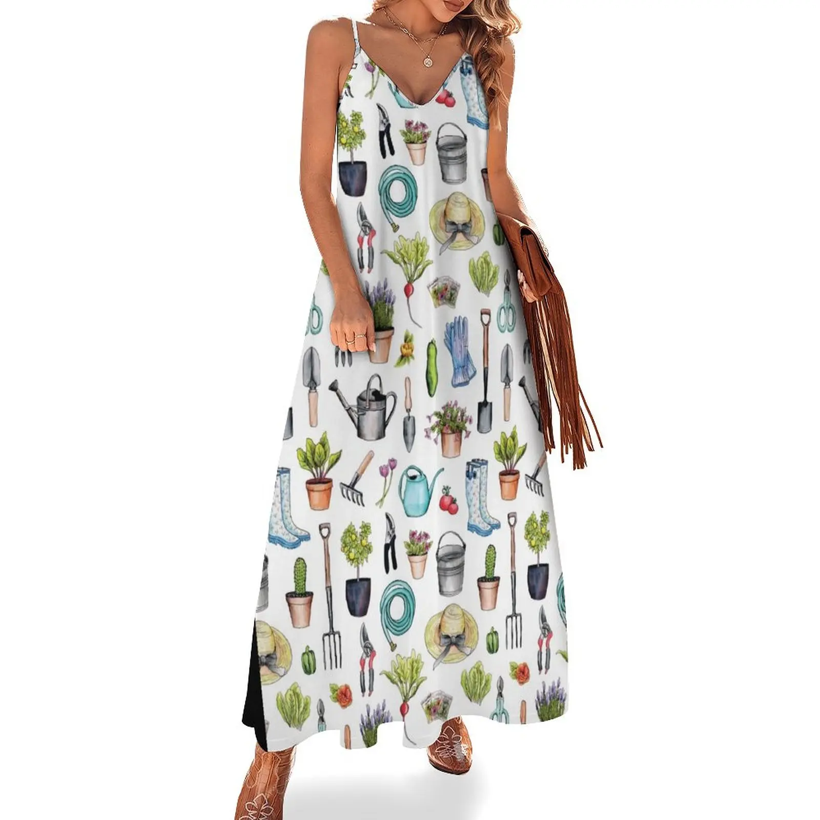 Garden Gear - Spring Gardening Pattern w/ Garden Tools & Supplies Sleeveless Dress birthday dress