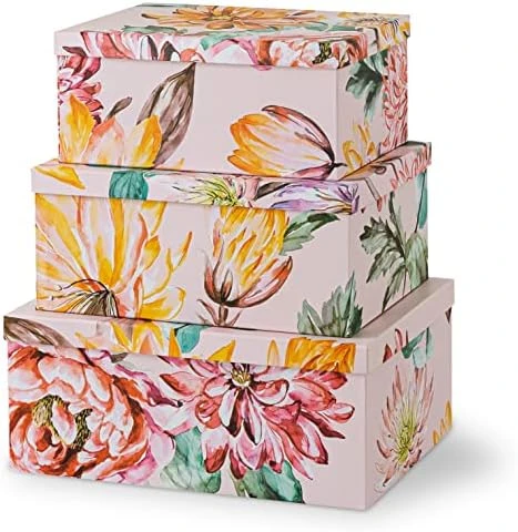  Lane Decorative Cardboard Boxes With Lids For Home Décor - Rose Romance,  Set Of 3 Large Nesting Gift Boxes, Pretty Flora Rec - AliExpress