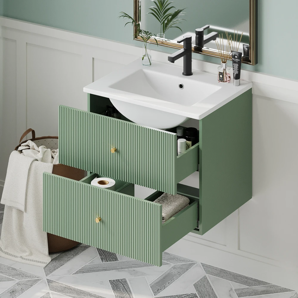 24 Inch Wall Mounted Bathroom Vanity with 2 Drawers - Ideal for Small Bathrooms，Single Sink Bathroom Vanity，Lava Manos De Baño 3