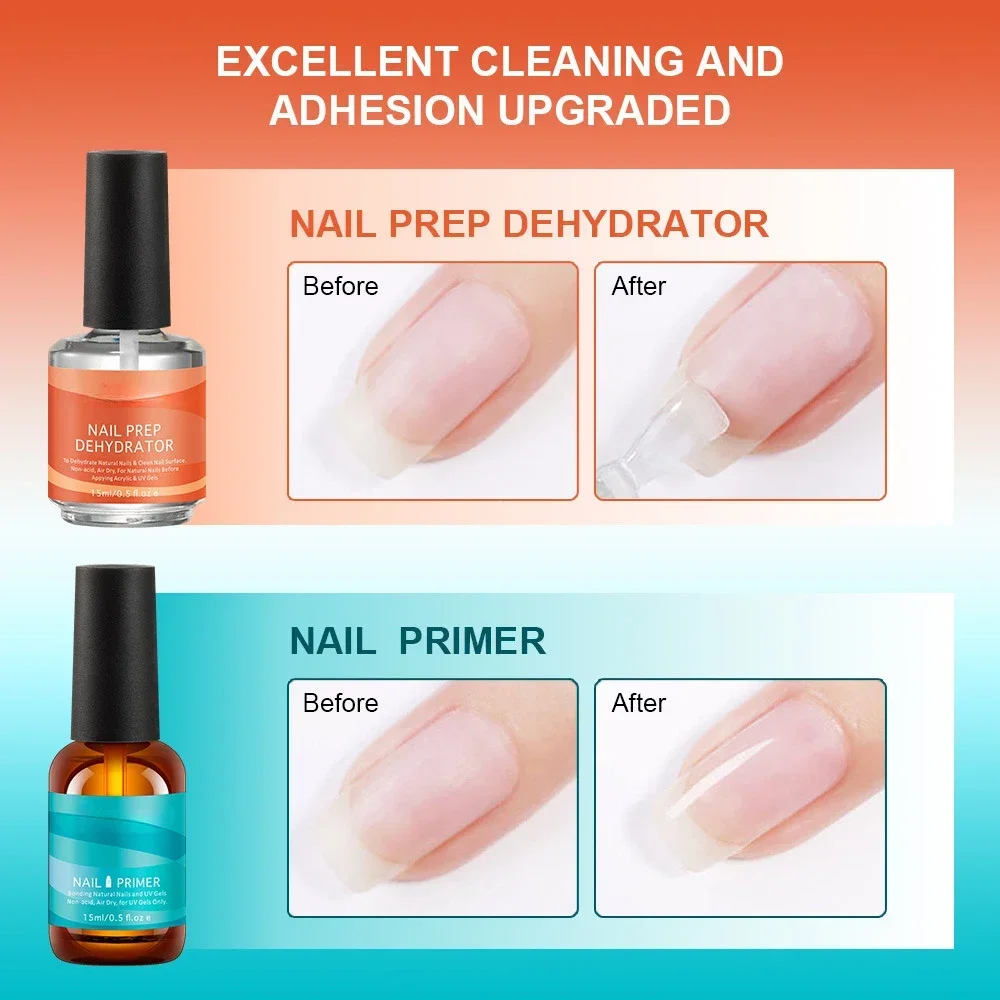 2Pcs 15ml Nail Primer Fast Air Dry Prep Dehydrator For Nail Soak Off Base Primer Gel First Nails Gel for Manicure Tools