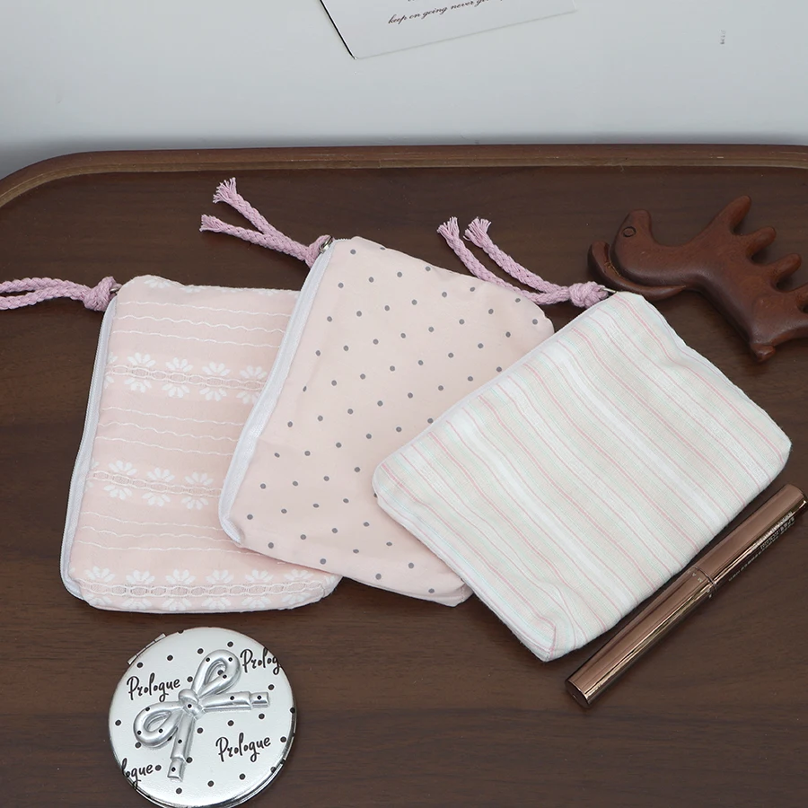 Chic Pink Striped Makeup and Accessories Bag