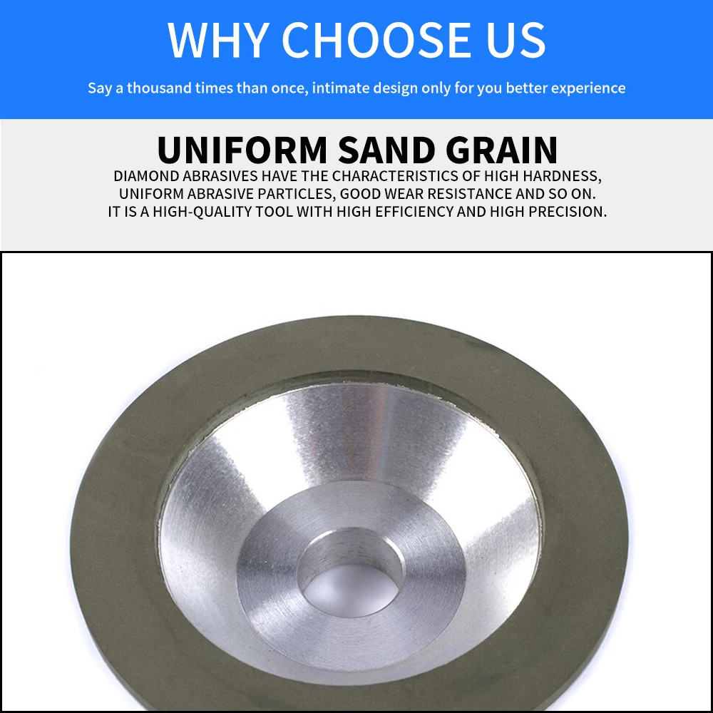 4''/5''/6'' Diamond Grinding Wheel Disc Cup Shape Grit 150-320 for Tungsten Steel Milling Cutter Tool Sharpener Grinder