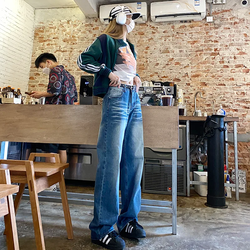 

Classic Retro American Jeans for Women New High Street Wide Leg Pants Streetwear Chic Casual Y2K Denim Pants Harajuku Slim Pants