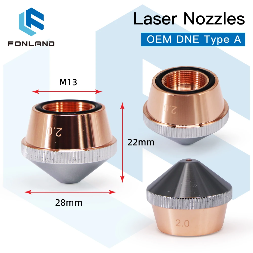

FONLAND DNE Type A Laser Nozzles Single/Double Layers Chrome Dia.28 H22 M13 0.8-5.0mm Caliber for DNE Fiber Laser Cutting