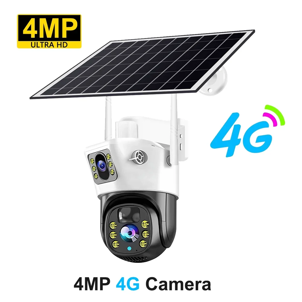 4G Sim kamera güneş 8MP 4K açık düşük enerjili Video kamera gece görüş İki yönlü ses PIR GÜNEŞ PANELI Pro CCTV IP Camara ile