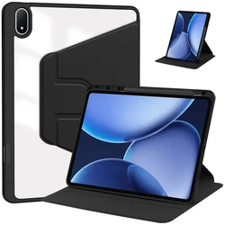 Enhanced Protective 360 Rotating Stand Tablet Case with Pencil Holder and Clear Back for OPPO Pad4 Pro13.2 (BLack)