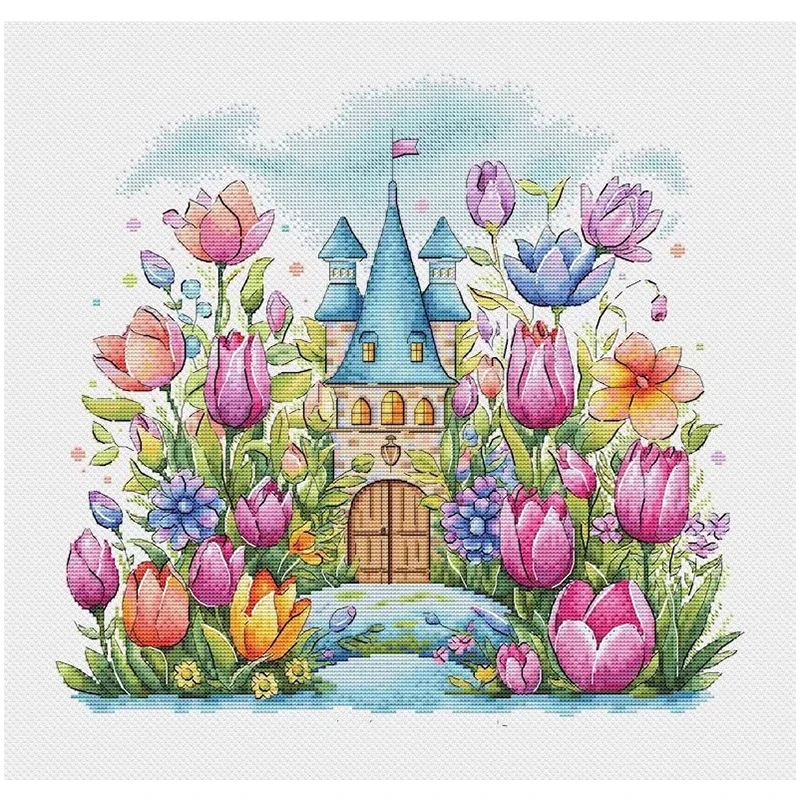 

Castle in Flowers Patterns Counted Cross Stitch DIY 11CT 14CT 16CT 18CT DIY Cross Stitch Kits Embroidery Needlework Sets Crafts