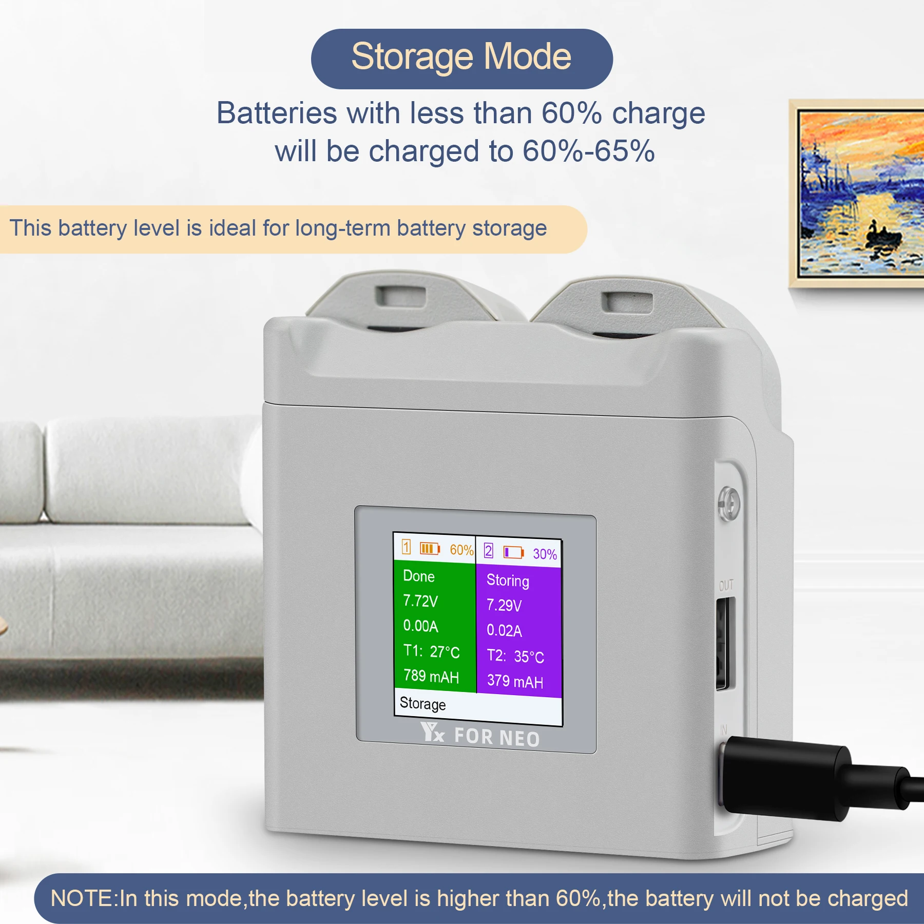 Description Picture 6 of itemNeo Dual Way Color Screen Charging Cradle Portable Drone Battery Charge Manager For DJI Neo Fast Charger Drone Accessories