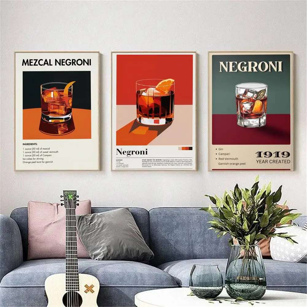 예쁜 N-Negroni 맥주 아트 포스터 방수 캔버스 주름 방지 벽 예술 거실 침실을위한 쉬운 걸이형 홈 장식