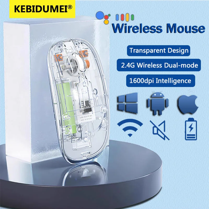 Rechargeable 2.4G Wireless Bluetooth Transparent Gaming Mouse For PC Computer Laptop RGB Silence Ergonomic wireless mouse gaming mouse wireless gaming mouse ergonomic mouse wireless optical mouse