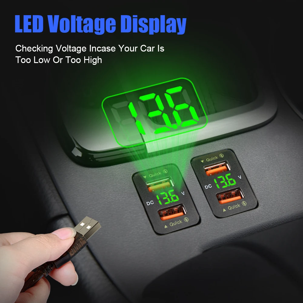 12 24V Voltmeter Dual USB Quick Charge For Mobile Phone QC Car Socket