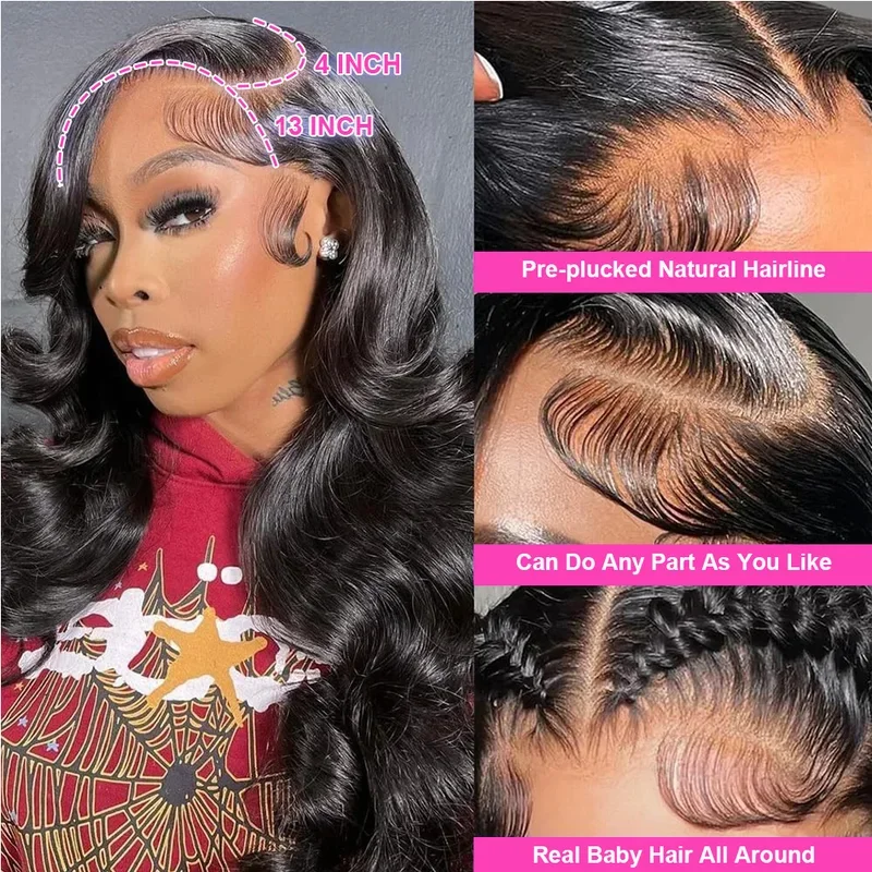 13x6 Lace Front Wigs Human Hair Pre Plucked 250 Density 42 Inch Body Wave Lace Front Wigs HD Lace Frontal Wigs for Women