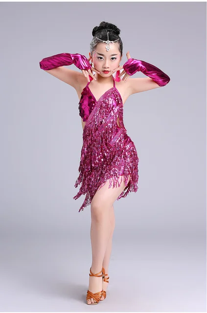 Children's Latin dance dress costume girls group competition practice clothes sequin costumes ballroom dance competition dresses 2
