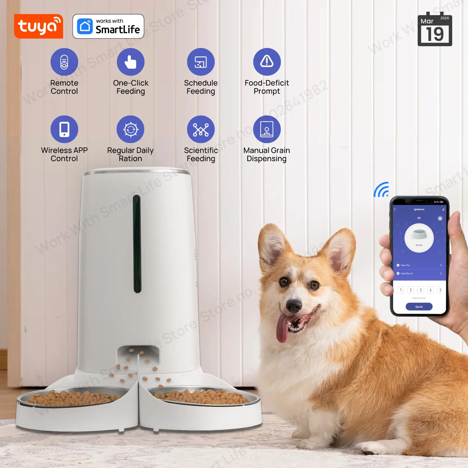 Mangiatoie automatiche WiFi per gatti per 2 gatti, distributore di cibo per gatti da 4 litri con controllo APP, doppi ciotole in acciaio inossidabile, allarmi per alimenti bassi - immagine 2