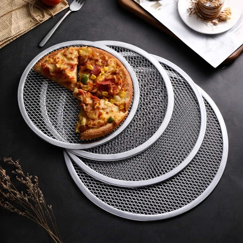 6/8/10/12/14inch Round Pizza Baking Tray DIY Pizza Screen Baking Tray Metal Net Non-stick Mold for Oven Seamless Aluminum Screen pizza bakeware
