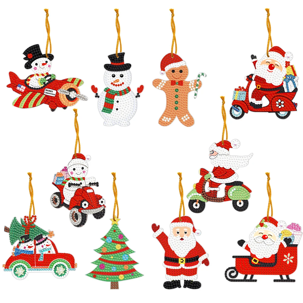 10pcs Hanging Ornament Special-shaped Drill 5D DIY Xmas Tree Hanging Ornament Spot Drill Cartoon for Kids Adults Christmas Gifts