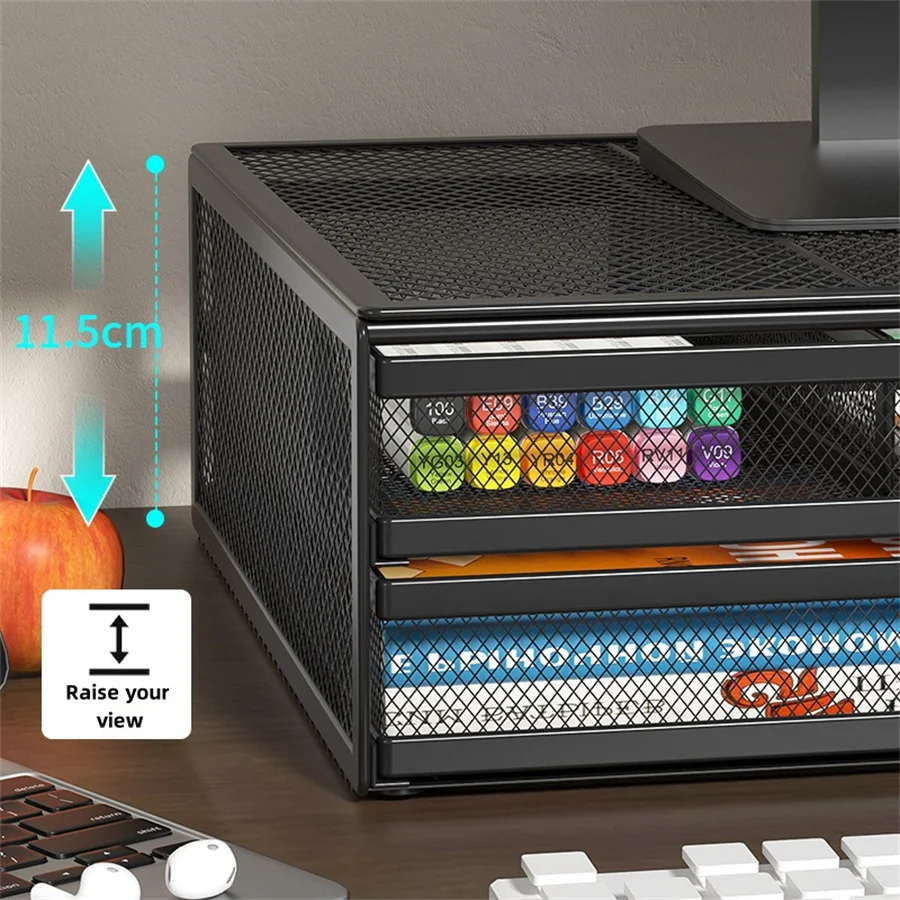 Monitor Stand Metal Monitor Riser with Drawer Desktop Storage with Memory for Computers 2-layer