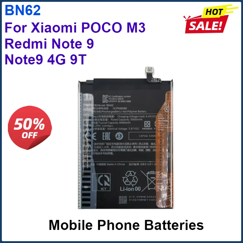 Mobile Phone Batteries BN62 For Xiaomi POCO M3 For Redmi Note 9 Note9 4G 9T BN 62 BN-62 Batterij + Track Code Battery