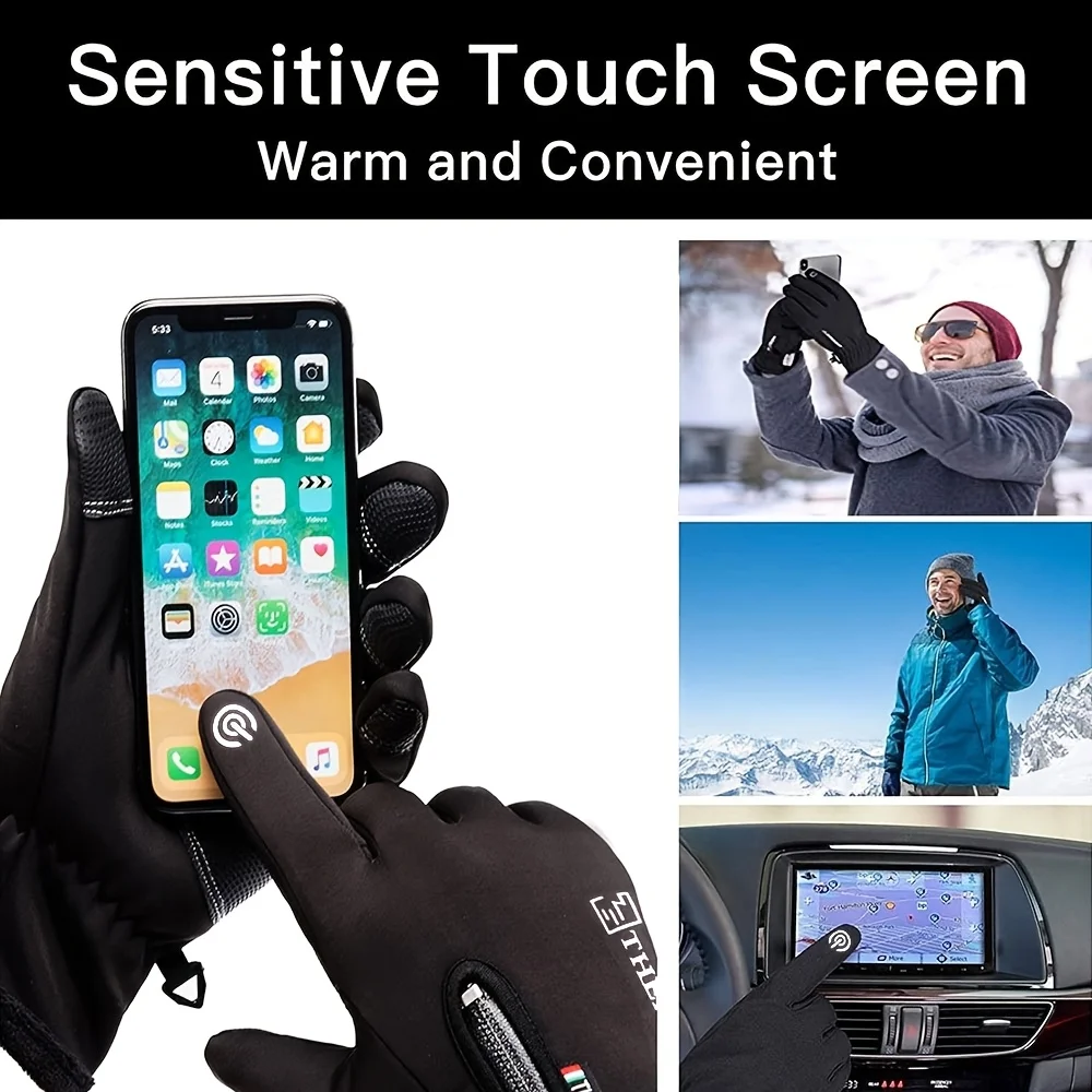 1 Pair Winter Velvet Touch Gloves-Windproof, Touch Screen Compatible, Knit Fabric, Blend, Zipper Closure for Men and Women