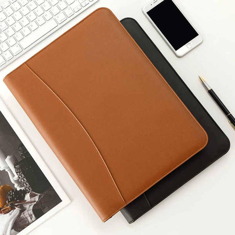 Multifunctional A4 Leather Portfolio Folder For Document Organizer Zippered Bag