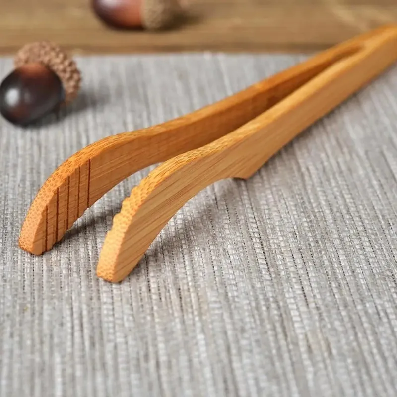Wooden Tea Tweezer Bacon Tea Clip Tongs Bamboo Salad Food Toast Bend Clip Straight Clips Kitchen Accessories Teaware