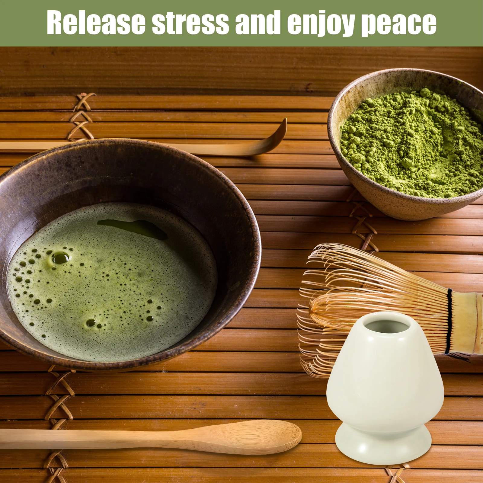 Japanese Matcha Whisk Set Bamboo Matcha Whisk Traditional Tea Scoop Deep Scoop Stainless Steel Tea Strainer for Lovers 5Pcs