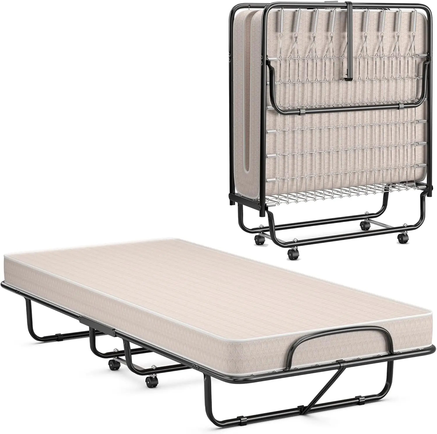 Twin Folding Bed with 5&rdquo; Mattress Twin Size Rollaway Bed with Memory Foam Mattress for Adults Portable Fold Up Guest