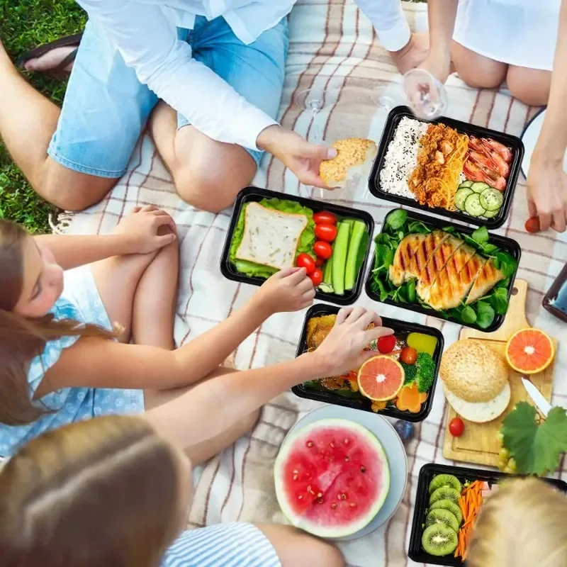 Description Picture 6 of item10 Sets Black Disposable Lunch Boxes with Lids Microwave Food Storage Containers Kitchen Refrigerators Household Tools