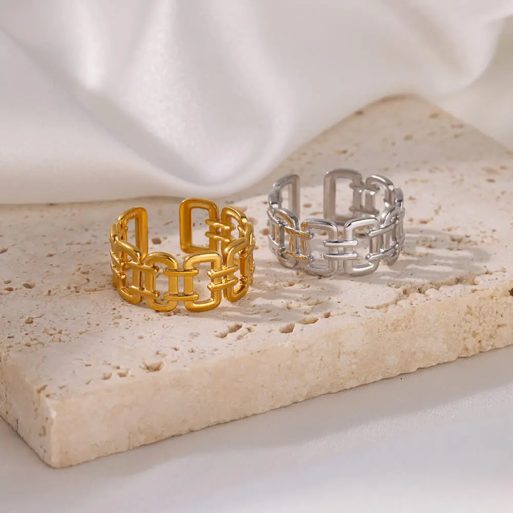 Hollow Stainless Steel Rectangle Rings For Women