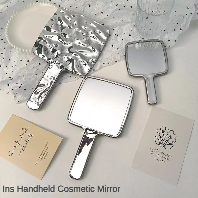 

Mini Mirror Hand-held Ins Retro Liquid Shape Square Desktop Cosmetic Mirror Travel Portable Beauty Metallic Mirror Makeup Tools
