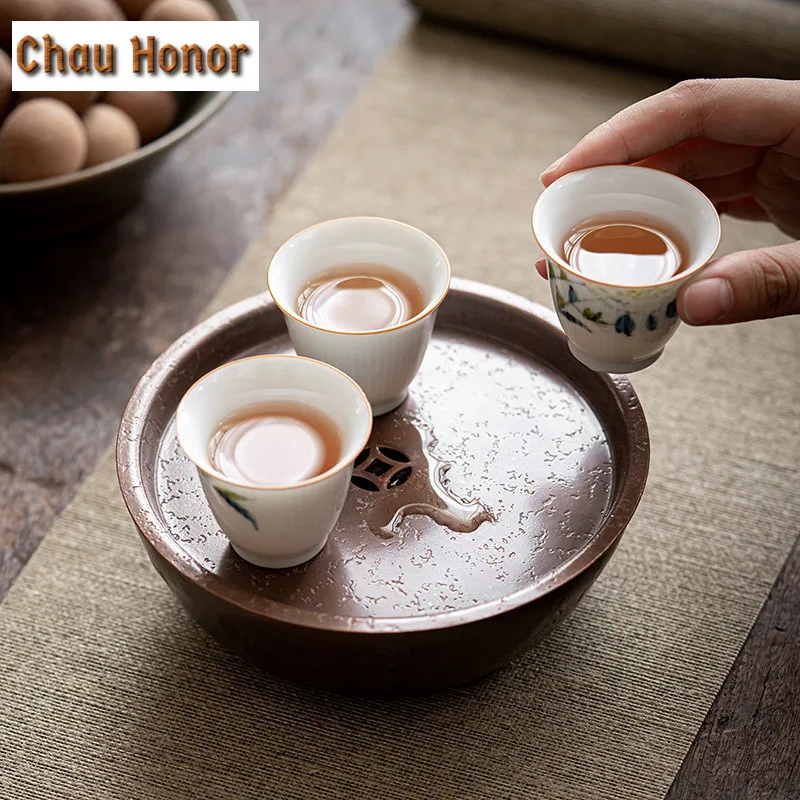 420ml Japanese Style Red Copper Jianshui Dry Bubble Tray Manual Pot Washing Storage Pot Pad Household Kung Fu Tea Set Ceremony