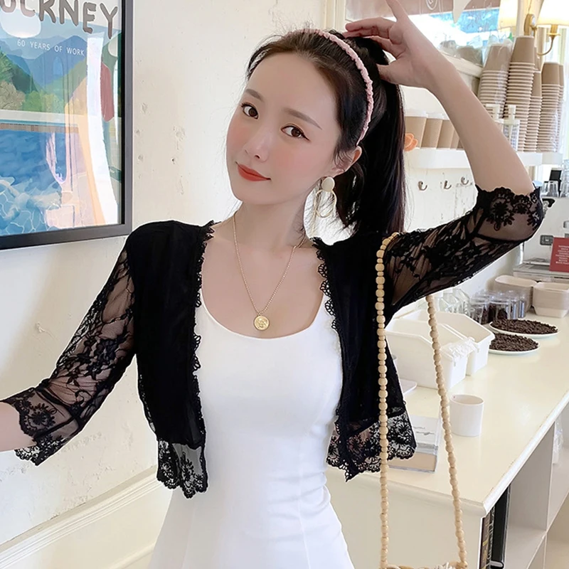 Black White Pink Apricot Women Bolero Long Sleeve Shrug Bolero Lace Bridal Cape Dress Jacket Wraps Beach Shawl Bridesmaid