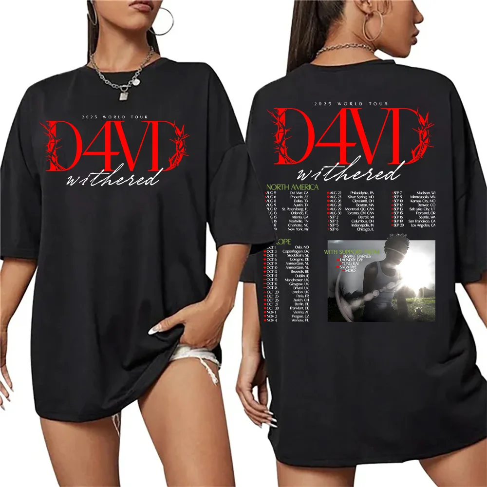 d4vd 来日公演グッズTシャツ　Lサイズ D4vd Withered 2025 World Tour T-shirt Men Women Hip Hop Tops