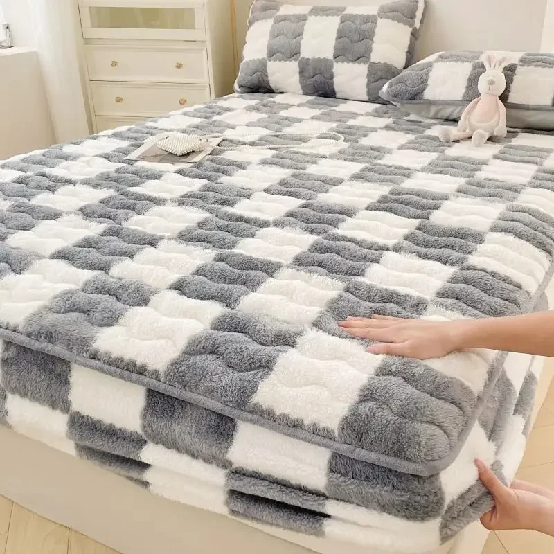 VelvetMattressCoverPadCheckerboardSeriesSoybeanAntibacterial