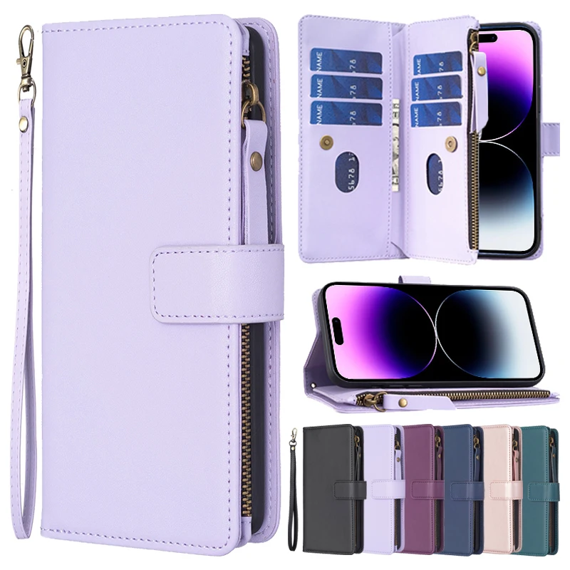 

Кожаный чехол-кошелек с магнитной застежкой-молнией для Apple iPhone 14 Pro Max 13 12 11 SE 2022 X XR XS Max 8 7 6 6S Plus со слотом для карт