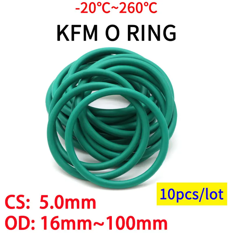 10pcs CS 5.0mm OD 16  100 mm 녹색 FKM 불소 고무 O 링 씰링 가..
