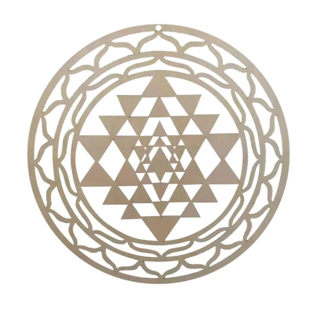 Sri Yantra Wall Decor Wood Wall Sculpture Sacred Geometry Crystal for Meditation