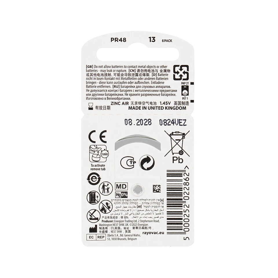 60pcs/Box Rayovac Peak Hearing Aid Batteries A13 13A 13 P13 PR48 Zinc Air Battery hearing aid batteries,hearing aids accessory