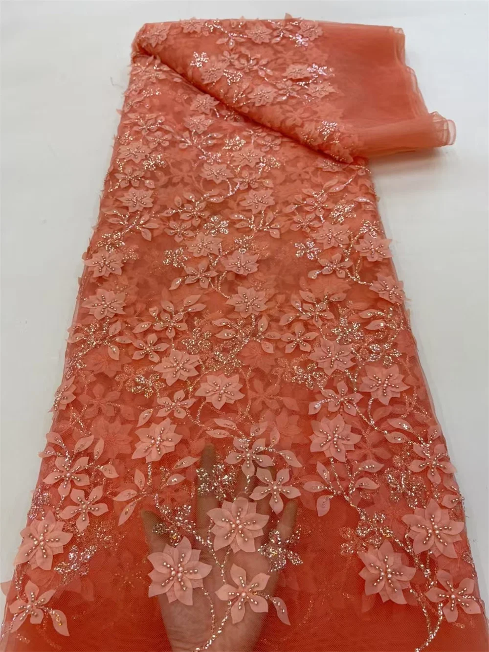 Elegant White French Tulle Lace Fabric, Mesh Chiffon Lace , African Fabric, Embroidery Nigeria For Wedding Dress,5Ya A100-2